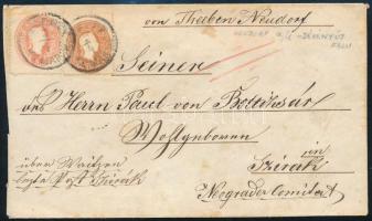 1861 5kr + 10kr levél előlapon NEUDORF / a/d MARCH (Ryan 80p) - Szirák