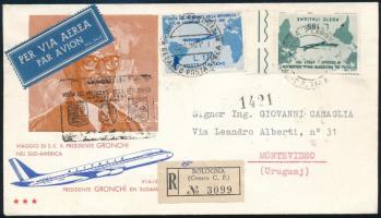 1961 Ajánlott légi levél 2 db Repülő bélyeggel Uruguayba küldve / Registered airmail cover to Montevideo