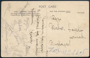 cca 1930 A Hungária FC (ma MTK) labdarúgó csapat tagjainak aláírásai képeslapon Sebes Gusztáv, Hirzer, Wéber, Kocsis, stb / Autograph signed postcard of the Hungarian football team Hungaria (later MTK)