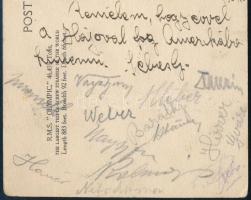 cca 1930 A Hungária FC (ma MTK) labdarúgó csapat tagjainak aláírásai képeslapon Sebes Gusztáv, Hirze...