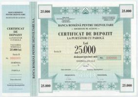 Románia DN "Román Fejlesztési Bank" letéti igazolás 10.000L + 25.000L + 50.000L + 100.000L...