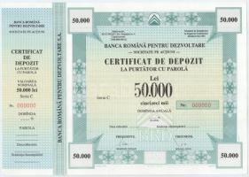 Románia DN "Román Fejlesztési Bank" letéti igazolás 10.000L + 25.000L + 50.000L + 100.000L...
