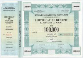 Románia DN "Román Fejlesztési Bank" letéti igazolás 10.000L + 25.000L + 50.000L + 100.000L...