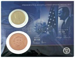 Amerikai Egyesült Államok 2020. 1$ Cu-Ni-Mg-Zn Elnöki Dollárok - George H. W. Bush + Barbara Bush - 41st 1989-1993 kétoldalas bronz emlékérem (33mm) közös Presidential $1 Coin & First Spouse Medal Set díszcsomagolásban T:BU / USA 2020. 1 Dollar Cu-Ni-Mg-Zn Presidential Dollar Program - George H. W. Bush + Barbara Bush - 41st 1989-1993 double-sided bronze medallion (33mm) in Presidential $1 Coin & First Spouse Medal Set original case C:BU