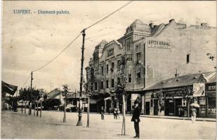 Budapest IV. Újpest, Diamant palota, bútoráruház, Bernstein Mór, Löbl üzlete, drogéria. Schwarcz J. kiadása