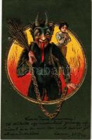 1906 Krampusz dombornyomott / Krampus greeting embossed litho (fl)