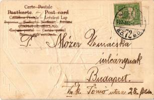 1907 Krampusz hölgy, dombornyomott / Krampus lady, embossed litho