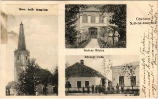 1910 Szilsárkány, Szil-Sárkány; Bodzay (Bozzay) Miklós kastélya, Római katolikus templom, Községi iroda (fl)