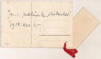 Krampusz - dombornyomott lap mini üdvözlőkártyával. KAP 37. / Krampus embossed with mini greeting ca...