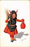 1911 Krampusz lány / Krampus girl. B.K.W.I. 2902-5. s: K. Feiertag (ázott / wet damage)