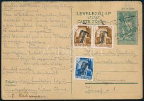 1945 (2. díjszabás) Díjjegyes levelezőlap helytelenül feladva, ezért 3 db portó bélyeggel ellátva + postaügynökségi bélyegzéssel / PS-card with postage due stamps