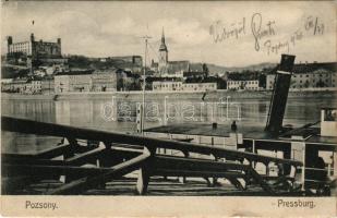 1906 Pozsony, Pressburg, Bratislava; vár, gőzhajó. "Bediene dich allein" kiadás / castle, steamship (szakadás / tear)