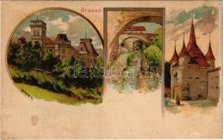 Brassó, Kronstadt, Brasov; Lövölde, Katalin kapu, Árokmente / shooting hall, city gate, Graft. Kosmos S. VII. litho s: Geiger R. (fl)