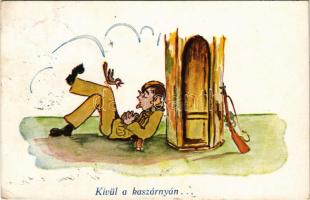 1942 Kívül a kaszárnyán / WWII Hungarian military humour art postcard (EK)