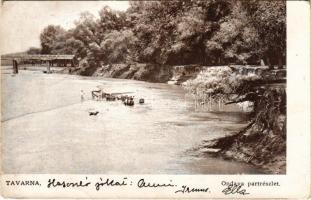 1912 Tavarna, Tovarné (Varannó, Vranov nad Toplou); Ondava part részlet, gulya itatása, híd / Ondava riverside, drinking cattle, bridge (EK)