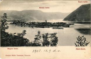 1905 Ada Kaleh, Török sziget Orsova alatt. Magyar határ, Román határ, Szerb határ. Müller Testvérek kiadása / Turkish island. Hungarian, Romanian and Serbian borders (EB)