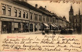 1900 Kassa, Kosice; Forgács utca, Dreher-féle Kőbányai sörcsarnok, Weisz P. üzlete. Nyulászi Béla kiadása / street view, beer hall, shops (fa)