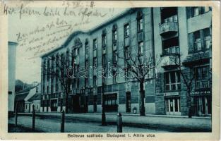 1928 Budapest I. Hotel Bellevue szálloda, tejüzem, üzletek. Özv. Fekete Lajosné kiadása. Attila utca 53. (EB)