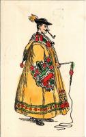 1938 Magyar folklór művészlap / Hungarian folklore art postcard