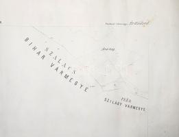 [Térkép] A Szatmár vármegyei Ér-Endréd község délnyugati határának tagosítási térképe. (1903 körül) [Budapest], 1903. Magyar Királyi Állami Nyomda. Kőnyomat, mérete: 515x648 mm egy 583x750 mm méretű térképlapon. Adózási célból készült, nagy felbontású, hozzávetőlegesen 1: 2850 léptékű kőnyomatú térképünk a Szatmár vármegyei Ér-Endréd község délnyugati határát ábrázolja, azt a részt, ahol a mocsaras tájba átmenő vidék érintkezik Bihar, illetve Szilágy megye legközelebbi községeinek szalacsi, illetve péri határával. Az érmelléki tájon, a magyar határ román oldalán maradt település egykor a nagykárolyi járáshoz tartozott, és tipikus mezőgazdasági településnek számít, magyar lakossággal vegyes román közössége jelenlétét jelzi a 19. század közepén épült, tájidegenséget nélkülöző görögkatolikus templom. Tagosítási térképünkről azonban a község belterülete érthető módon elmarad, dokumentumunkon a község legtávolabbi határa, rajta magassági adatok, dűlőfelosztások, illetve tájékozódási pont gyanánt a mocsaras részek feltüntetve. Térképünk lajstromszáma a bal felső sarokban, a térkép keretén szelvényszámok, melyek segítségével az érmelléki falu térképállománya összeállítható. Térképünk alján nagyobb, a térkép alsó 1 cm-ét is érintő levágás, dokumentumunk bal szélén szintén levágás, amely azonban a térkép felületét nem érinti. A térképlapon kisebb gyűrődések, szakadásnyomok, hátoldalán enyhe foltosság. (Ér-Endréd, 18. térkép.) Jó állapotú lap.