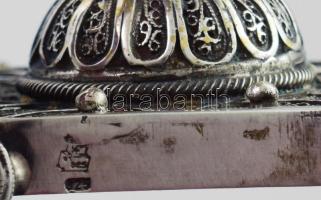 Ezüst (Ag) filigrán psumin tartó. cca 19. sz., jelzett, m: 32 cm, nettó: 445 g /// Silver (Ag) filig...