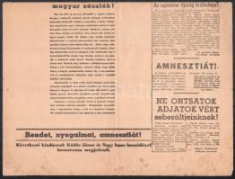 1956. október 26. A Magyar Nemzet rendkívüli 2. száma, 1 p, hajtásnyomokkal, szakadásokkal, kissé fo...