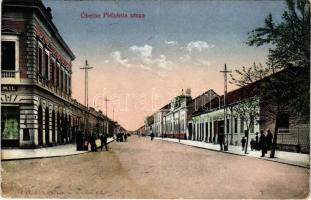 1909 Óbecse, Stari Becej; Plébánia utca, üzletek. Lévai Lajos kiadása / street view, shops (EB)