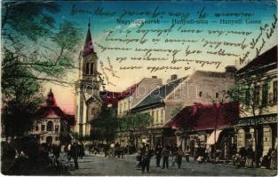 1922 Nagybecskerek, Zrenjanin, Veliki Beckerek; Hunyadi utca, piac, Klein üzlete / street view, market, shops (ázott sarok / wet corner)