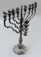 Orosz ezüst (Ag) hanukia. cca 19-20. sz., madárfigurával díszített, teljes, jelzett (izraeli jelzéssel), m: 43 cm, 780g /// Russian silver (Ag) hanukkiah. Circa 19th-20th century, decorated with a bird figure, complete, marked (with Israel hallmark), height: 43 cm, 780g