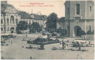 1907 Nagybecskerek, Zrenjanin, Veliki Beckerek; Ferenc József tér, piac / square, market (ázott / wet damage)