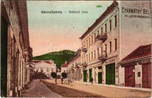 1915 Sátoraljaújhely, Rákóczi utca, Gyarmathy Béla, Vajda és Eisenstädter, Farkas, Schwarcz, Nagy, Markovics S. üzlete. Vasúti Levelezőlapárusítás 592. (Rb)