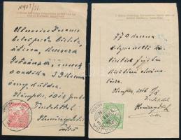 1916-1918 2 db befizetési lap Turul, Arató bélyegekkel / 2 franked receipts