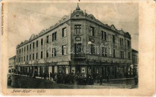 Ungvár, Uzshorod, Uzhhorod, Uzhorod; Fehér Hajó épület, Krausz, Jakubek Mihály, Gottlieb, Feuerlicht Testvérek üzlete és saját kiadása / shops (r)