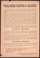 cca 1920 ,,Munkás és paraszt elvtársak!", az Ukrán Szovjet Köztársaság katonai titkárságának propaganda és kiadói osztálya által kiadott felhívás, kétoldalas hirdetmény, ukrán nyelven, lapszéli szakadásokkal, 30,5x21,5 cm / Announcement of the Ukrainian Soviet Republic, double-sided, in Ukrainian language, with a few tears