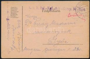 1918 Tábori posta levelezőlap / Field postcard "K.u.k. ital.-Kgf.-Arb.-Komp. nr. 1624." + "FP 487"