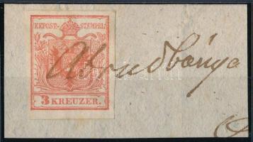 1850 3kr HP Ia piros / red, kivágáson, kézi / handwritten "Abrudbánya" bélyegzéssel