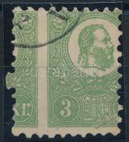 1871 Kőnyomat jó minőségű 3kr bélyeg nagyon látványosan elfogazva / Mi 2 good quality stamp with strongly shifted perforatation