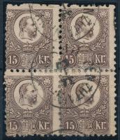 1871 Réznyomat 15kr négyestömb elfogazva / block of 4 with shifted perforation