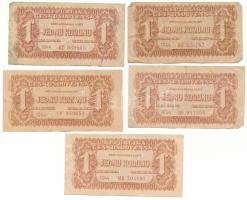 Csehszlovákia 1944. 1K (5x) T:F közte szép papír Czechoslovakia 1944. 1 Koruna (5x) C:F with nice paper Krause P#45