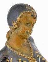 Hölgy agarakkal. Francia, cca 1930, art deco szoborcsoport márvány talapzaton, patinázott és aranyoz...