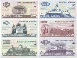 2012. 500 - 20.000 Balatoni Korona (6xklf) teljes sor "MINTA" perforációval és piros "...