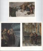 8 db modern nagy méretű képeslap: szovjet hősök, áldozatok, csatajelenetek, Valentin Serov festménye...