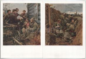 8 db modern nagy méretű képeslap: szovjet hősök, áldozatok, csatajelenetek, Valentin Serov festménye...