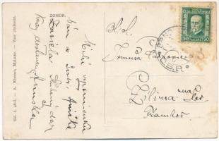 Zohor, Moravsko Slovenska Banka / Fő tér, bank, hősök szobra, zsidó iskola / main square, bank, mili...