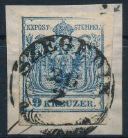 1850 9kr HP III. nagy lemezhiba a jobb felső sarokban + fehér folt a pajzscsúcsnál / with plate flaws SZEGEDIN