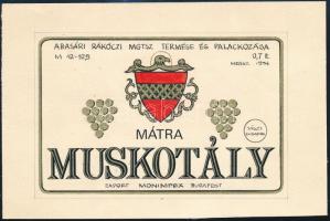 1971 Abasár, a Mátra muskotály címke terve, vegyes technika, papír, 8,5×13 cm