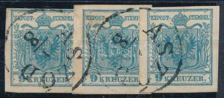 1850 3 x 9kr MP IIIb lépcsőzetes bérmentesítés ASZÓD Signed and identification: Ferchenbauer