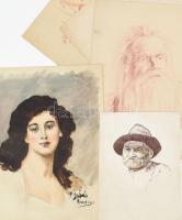 Zimbródy Gulyás (Lehmayer) Ferenc (1909-1979) grafikus, festőművész,12 db portré rajz. Vegyes techni...