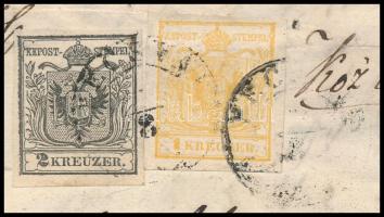 1848-as vonatkozású hivatalos levél 1kr + 2kr (mindkettő HI a típus) bérmentesítéssel "PÉCSVÁR&...