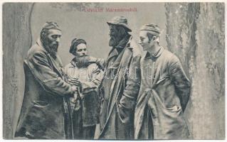 1911 Máramarossziget, Sighetu Marmatiei; Üdvözlet Máramarosból! Zsidó férfiak, Judaika. Kaufmann Ábr. és fiai kiadása / Greetings from Maramures, Jewish men, Judaica (felszíni sérülés / surface damage)